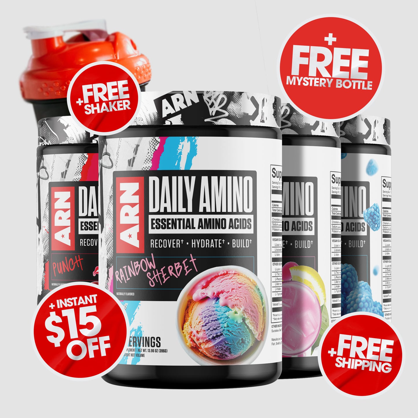 Daily Amino Variety (Buy 3 Get 1 FREE) + FREE Shaker + FREE Shipping + $15 OFF Launch Special)